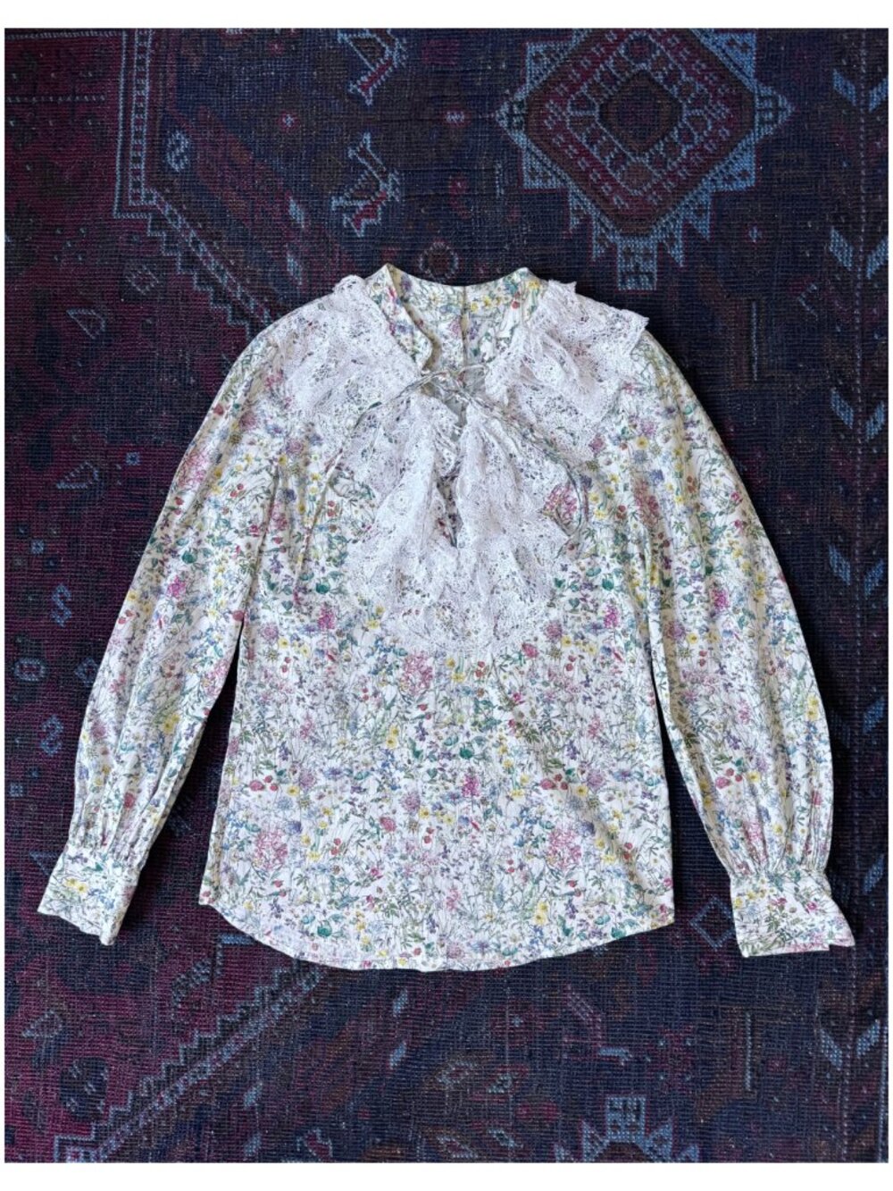 RARE Silvia Tcherassi "Meg" Lace Crochet Ruffle Wildflower Floral Top | Sz XS 4